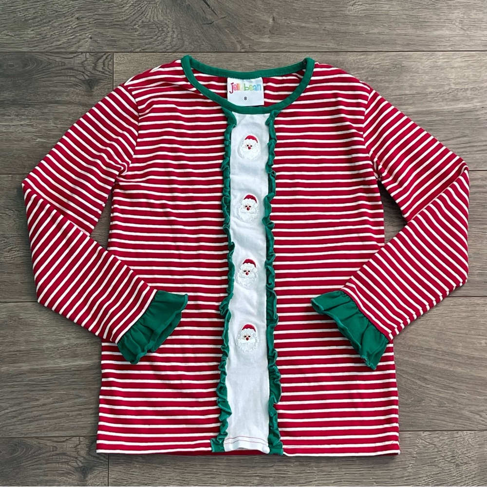 Jellybean by Smock Candy Girls Size 8 Embroidered Santa Claus Holiday Shirt